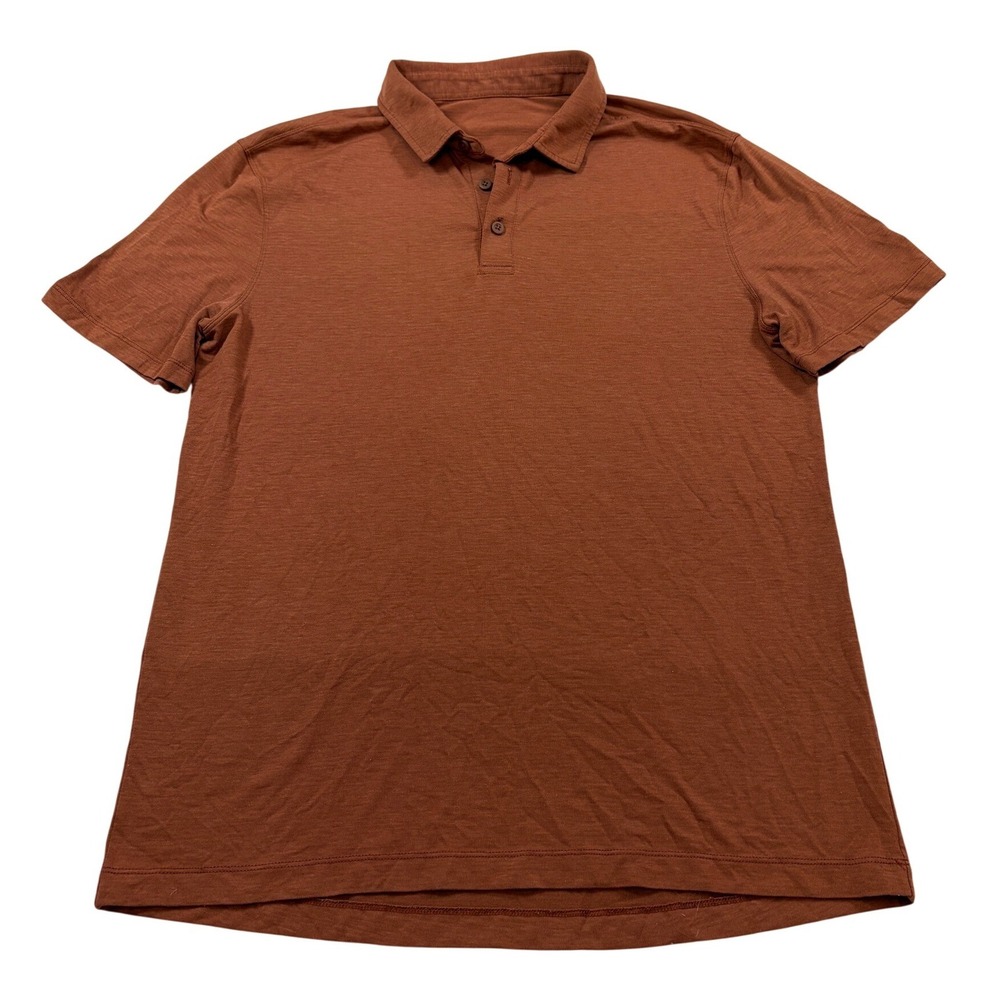 Lululemon Mens Short Sleeve Slub Knit Polo Shirt Rust Terracotta Orange Medium